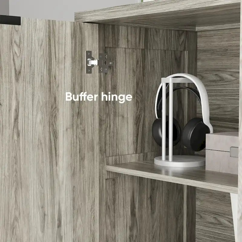 Credenza Moderna Grigia – 4 Ante con Rilievo a Rombo, 3 Ripiani Regolabili, 1 Utente