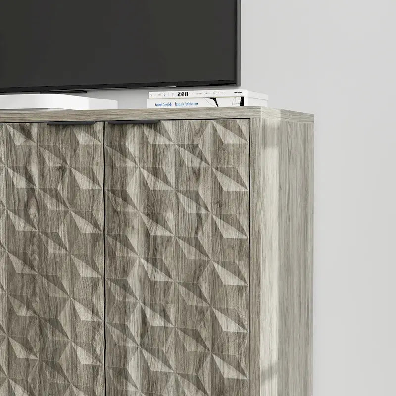 Credenza Moderna Grigia – 4 Ante con Rilievo a Rombo, 3 Ripiani Regolabili, 1 Utente