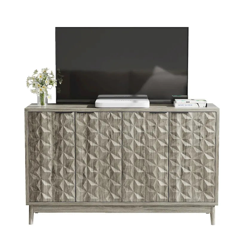 Credenza Moderna Grigia – 4 Ante con Rilievo a Rombo, 3 Ripiani Regolabili, 1 Utente