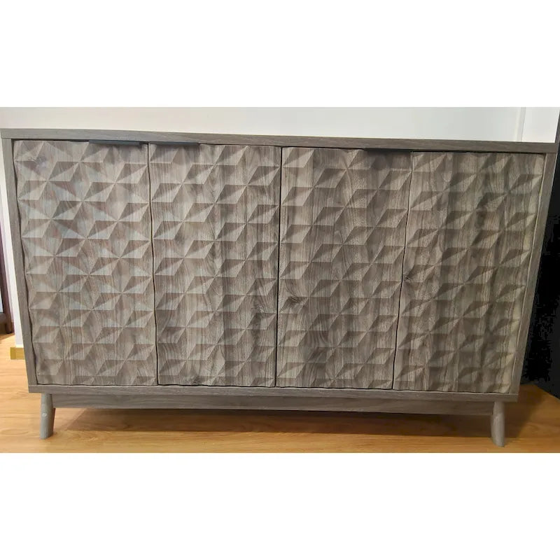 Credenza Moderna Grigia – 4 Ante con Rilievo a Rombo, 3 Ripiani Regolabili, 1 Utente