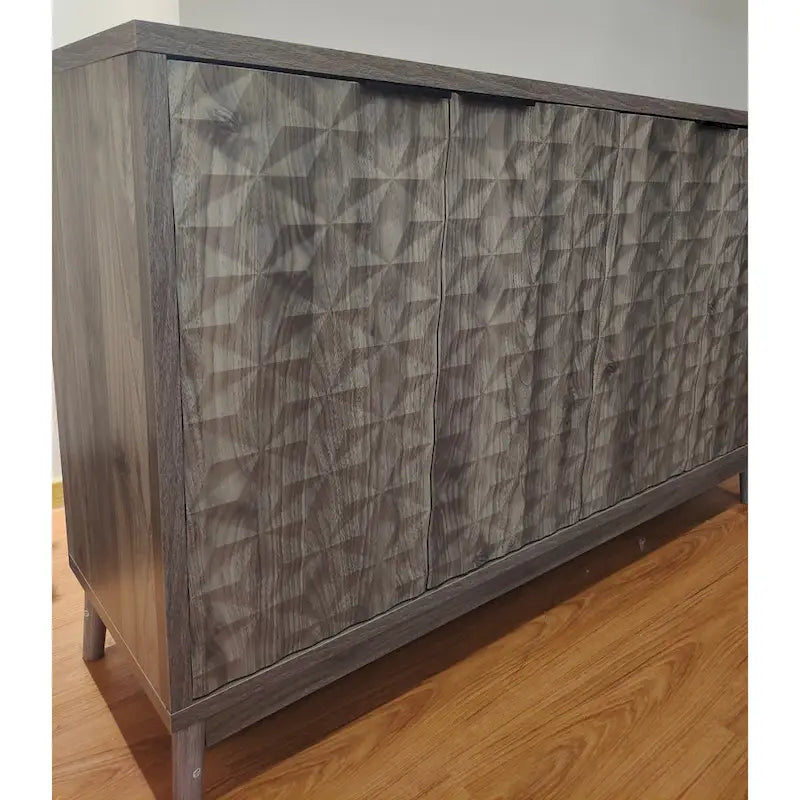 Credenza Moderna Grigia – 4 Ante con Rilievo a Rombo, 3 Ripiani Regolabili, 1 Utente