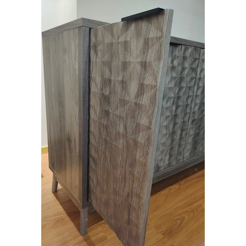 Credenza Moderna Grigia – 4 Ante con Rilievo a Rombo, 3 Ripiani Regolabili, 1 Utente