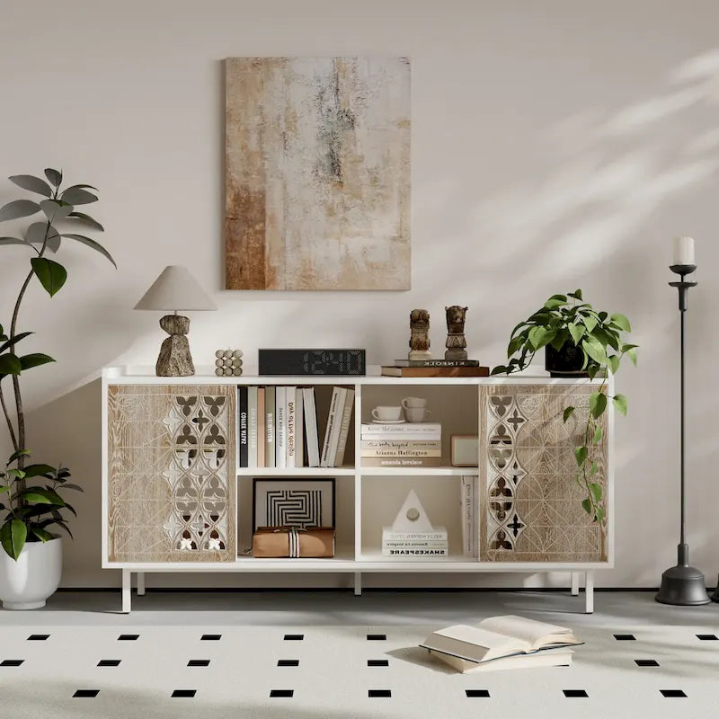 Armadietto contenitore bianco vintage a 2 ante, stile rustico