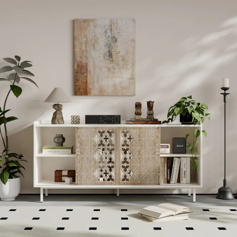 Armadietto contenitore bianco vintage a 2 ante, stile rustico