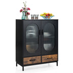 Credenza industriale nera e marrone rustico con 2 cassetti e ante in vetro – Montaggio in 1 persona