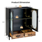 Credenza industriale nera e marrone rustico con 2 cassetti e ante in vetro – Montaggio in 1 persona