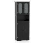 Mobiletto alto da bagno bianco e nero con ante in vetro satinato, autoportante