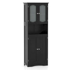Mobiletto alto da bagno bianco e nero con ante in vetro satinato, autoportante