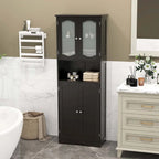 Mobiletto alto da bagno bianco e nero con ante in vetro satinato, autoportante