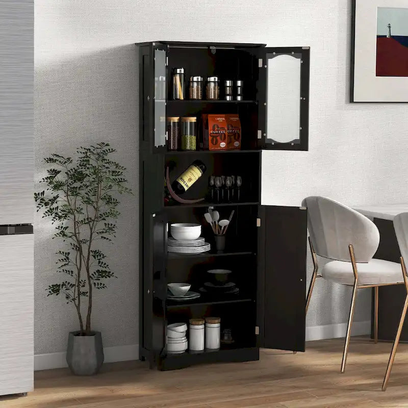 Mobiletto alto da bagno bianco e nero con ante in vetro satinato, autoportante