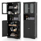 Mobiletto alto da bagno bianco e nero con ante in vetro satinato, autoportante