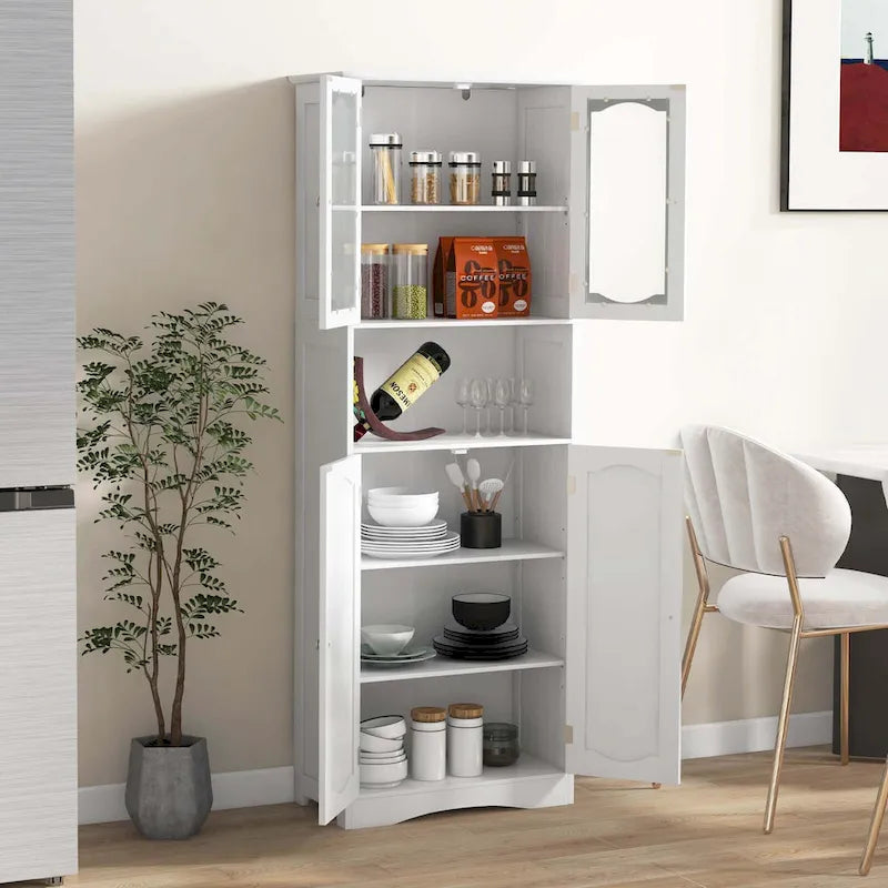 Mobiletto alto da bagno bianco e nero con ante in vetro satinato, autoportante