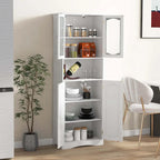 Mobiletto alto da bagno bianco e nero con ante in vetro satinato, autoportante