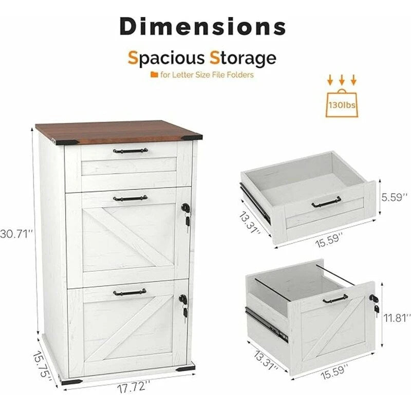 Armadio Classificatore a 3 Cassetti Stile Porta Scorrevole, Grigio/Bianco/Marrone, con Serratura, 1 Persona