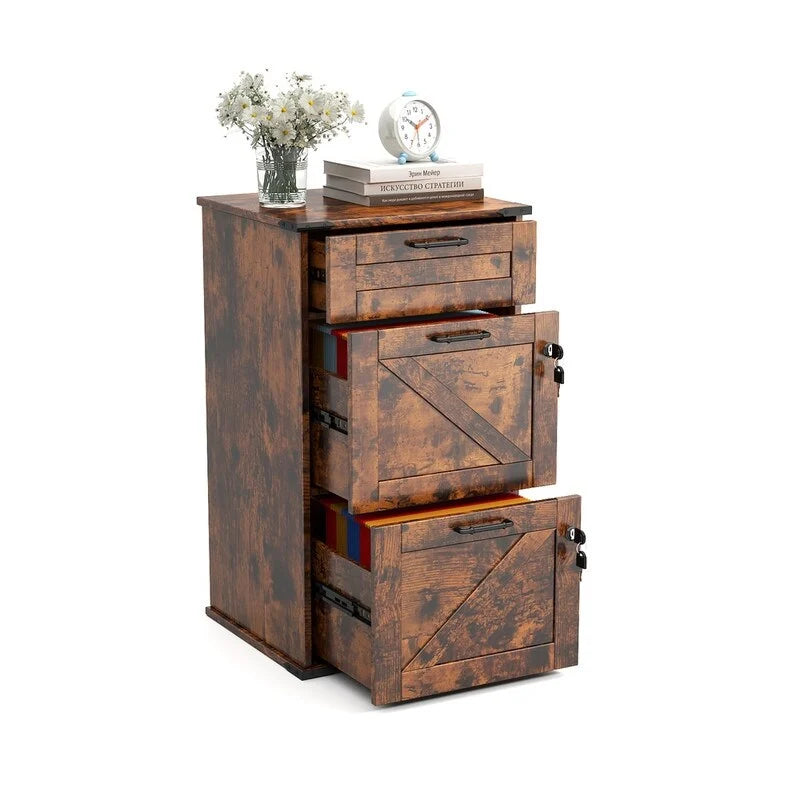 Armadio Classificatore a 3 Cassetti Stile Porta Scorrevole, Grigio/Bianco/Marrone, con Serratura, 1 Persona