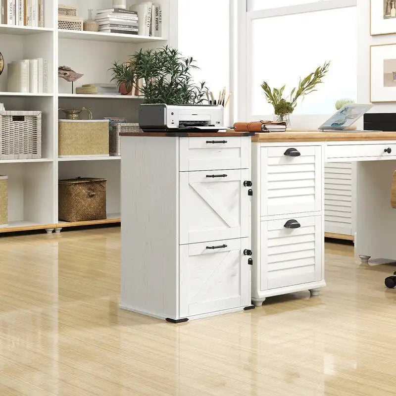 Armadio Classificatore a 3 Cassetti Stile Porta Scorrevole, Grigio/Bianco/Marrone, con Serratura, 1 Persona