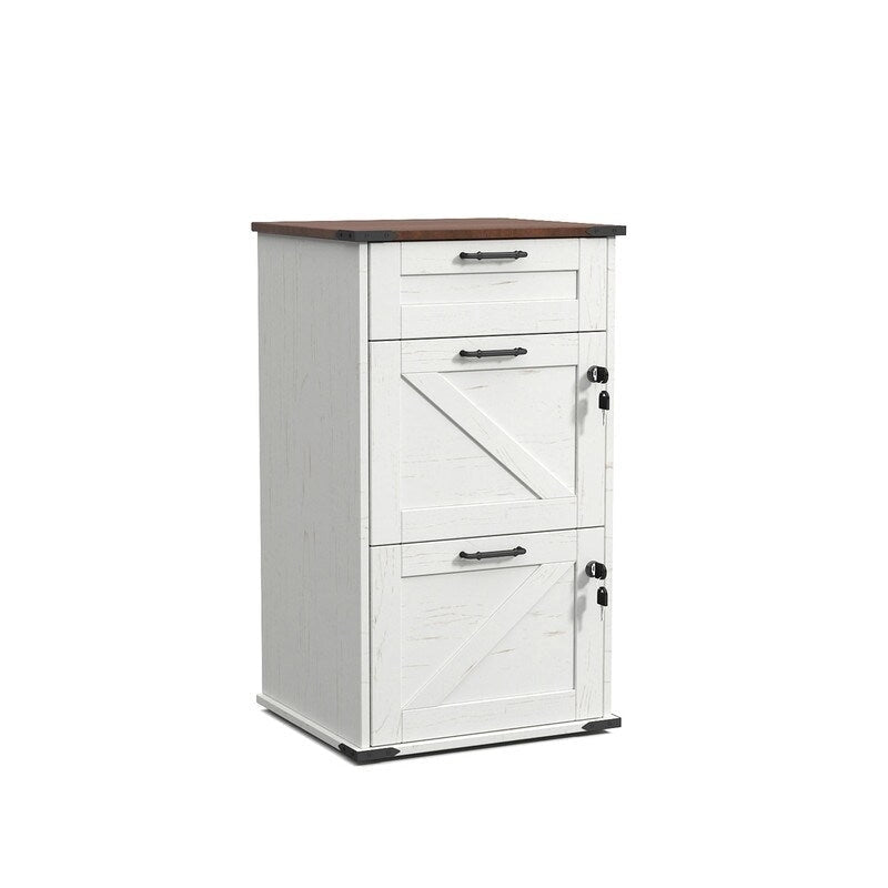 Armadio Classificatore a 3 Cassetti Stile Porta Scorrevole, Grigio/Bianco/Marrone, con Serratura, 1 Persona