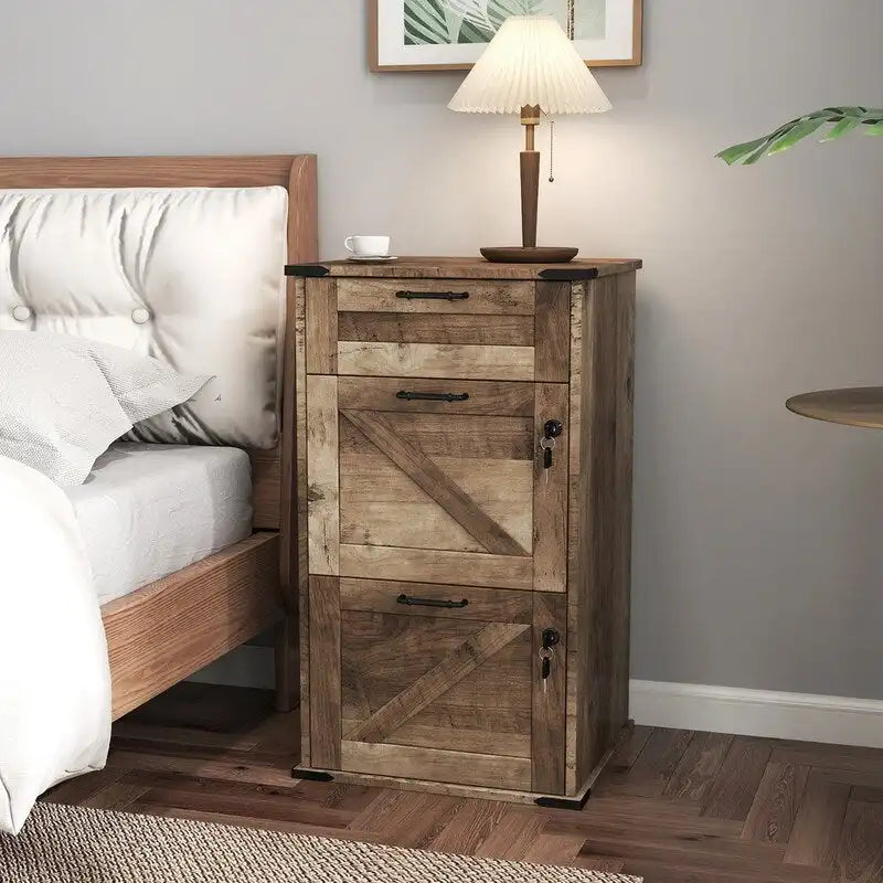 Armadio Classificatore a 3 Cassetti Stile Porta Scorrevole, Grigio/Bianco/Marrone, con Serratura, 1 Persona