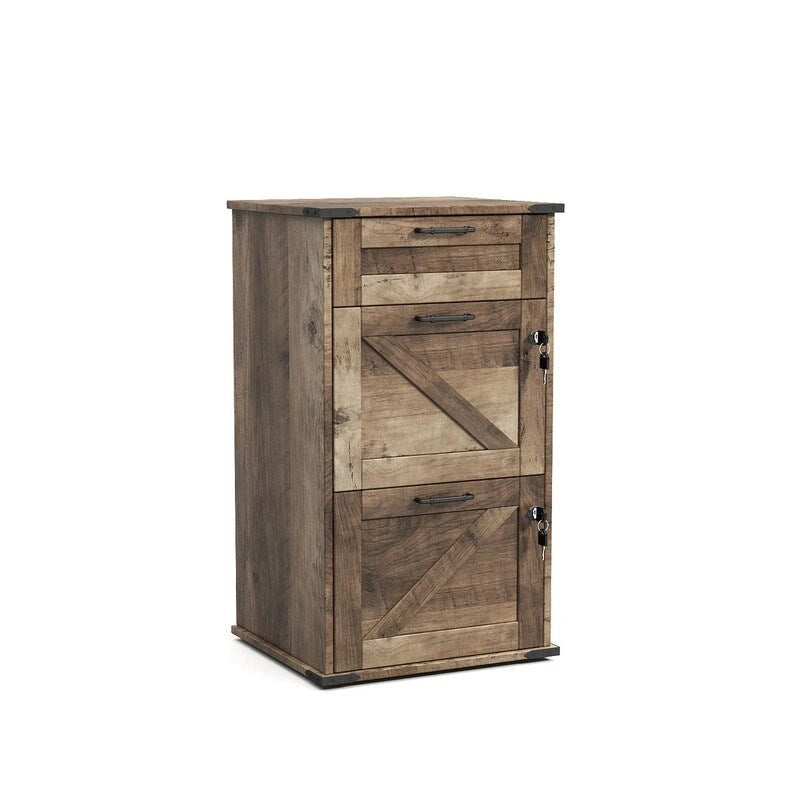 Armadio Classificatore a 3 Cassetti Stile Porta Scorrevole, Grigio/Bianco/Marrone, con Serratura, 1 Persona