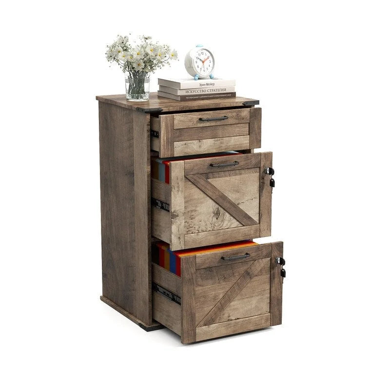 Armadio Classificatore a 3 Cassetti Stile Porta Scorrevole, Grigio/Bianco/Marrone, con Serratura, 1 Persona