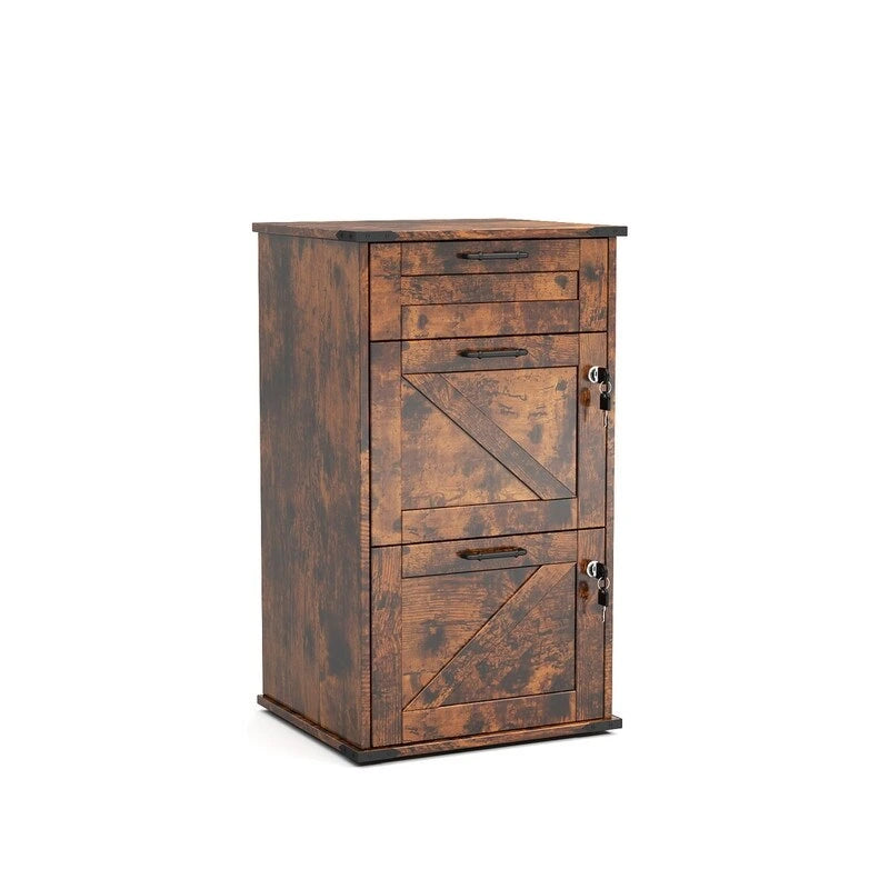 Armadio Classificatore a 3 Cassetti Stile Porta Scorrevole, Grigio/Bianco/Marrone, con Serratura, 1 Persona