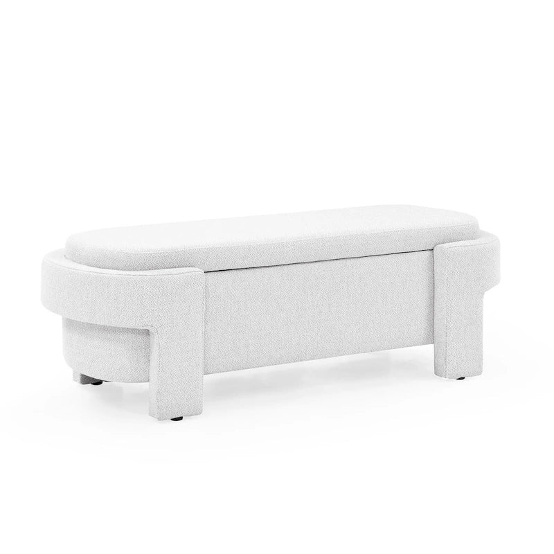 Panca contenitore imbottita in lino bianco, seduta singola
