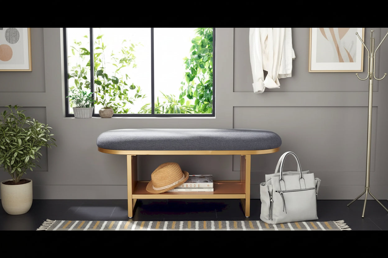 SAFAVIEH Home Collection Iona Open Shelf Bench W/Cushion - 42 W x 15 D x 18 H