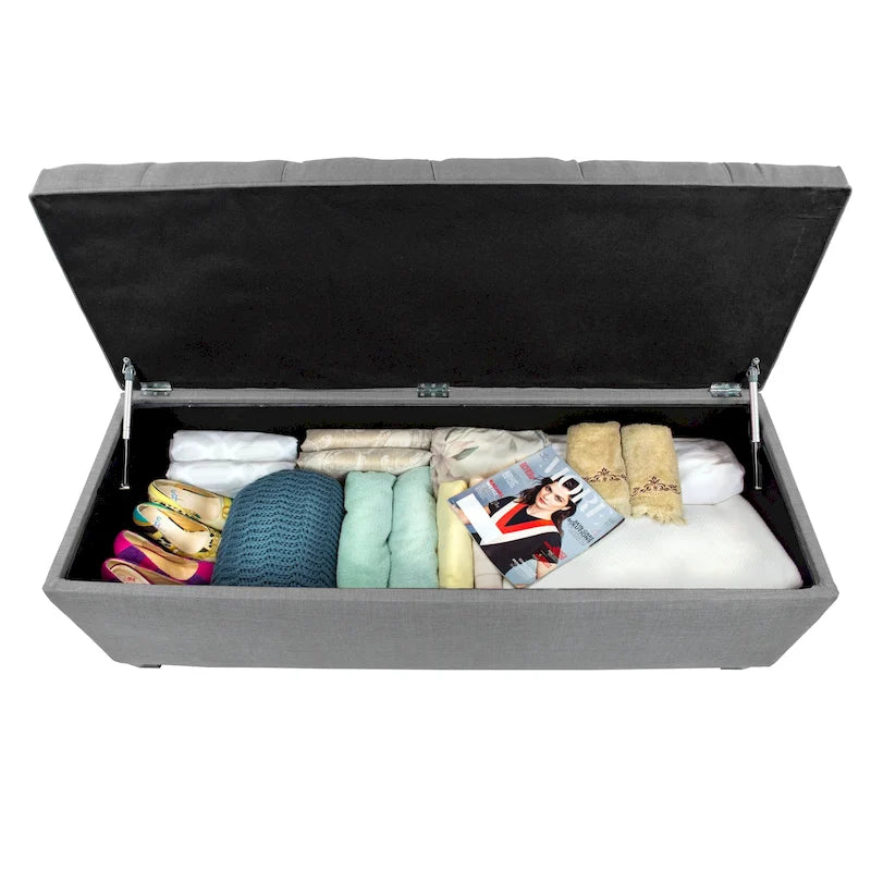 Panca contenitore trapuntata con motivo a rombi, 1 posto, grigia / beige / grigio-rossa / azzurra