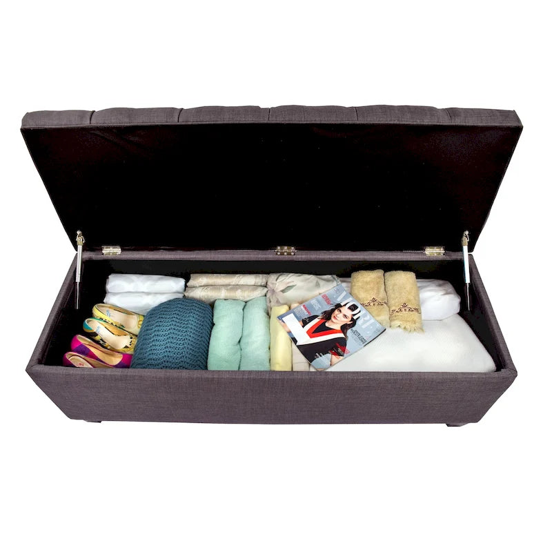 Panca contenitore trapuntata con motivo a rombi, 1 posto, grigia / beige / grigio-rossa / azzurra