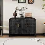 Credenza curva lavata nera anticata/legno naturale – 3 ante, 2 mobili, maniglie dorate, 1 utente