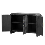 Credenza curva lavata nera anticata/legno naturale – 3 ante, 2 mobili, maniglie dorate, 1 utente
