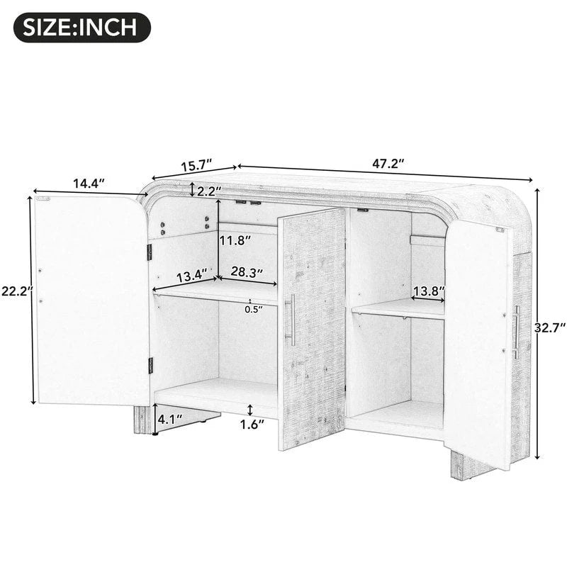Credenza curva lavata nera anticata/legno naturale – 3 ante, 2 mobili, maniglie dorate, 1 utente