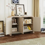 Credenza curva lavata nera anticata/legno naturale – 3 ante, 2 mobili, maniglie dorate, 1 utente