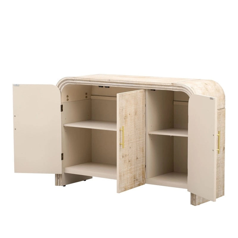 Credenza curva lavata nera anticata/legno naturale – 3 ante, 2 mobili, maniglie dorate, 1 utente