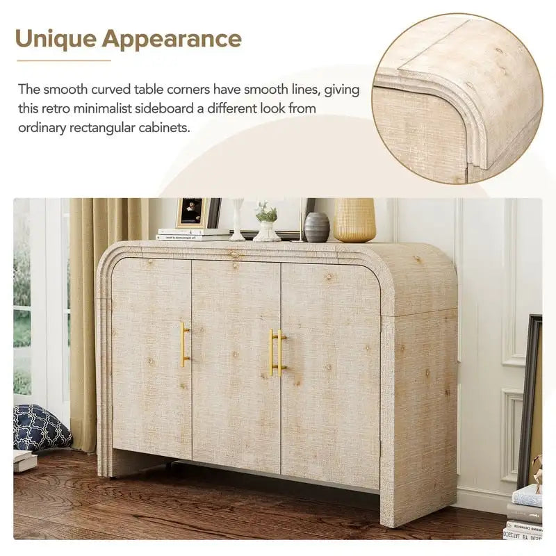 Credenza curva lavata nera anticata/legno naturale – 3 ante, 2 mobili, maniglie dorate, 1 utente