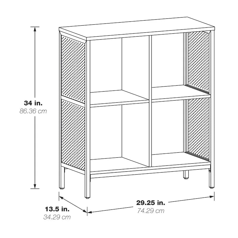 Scaffale a 4 cubi, Legno e Metallo, Frassino Ozark / Bianco / Rovere River