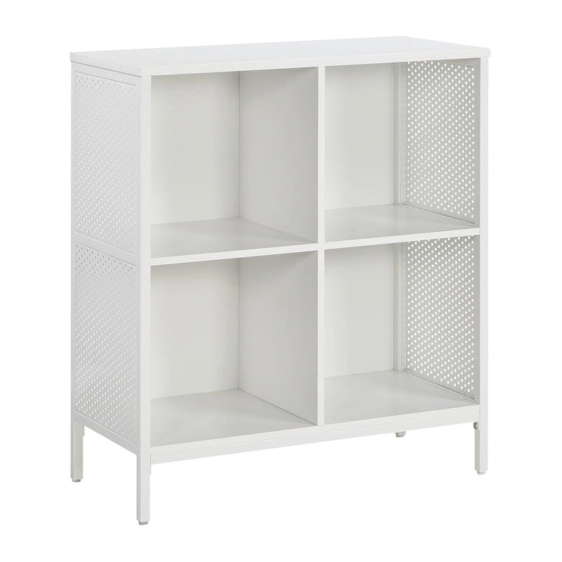 Scaffale a 4 cubi, Legno e Metallo, Frassino Ozark / Bianco / Rovere River