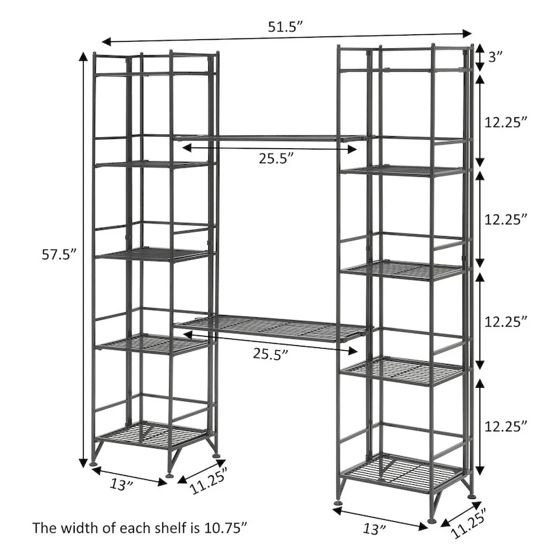 Scaffalatura pieghevole in metallo a 5 ripiani, set da 4 pezzi, bianco o nero