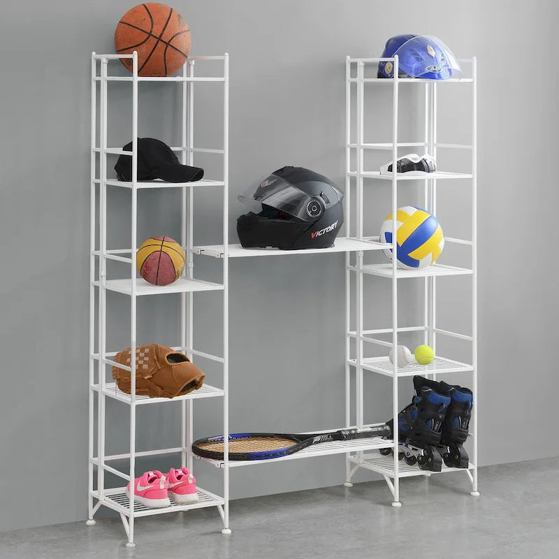 Scaffalatura pieghevole in metallo a 5 ripiani, set da 4 pezzi, bianco o nero