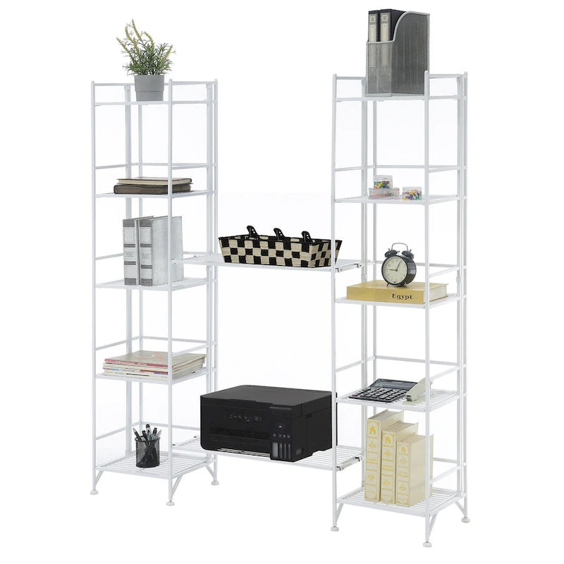 Scaffalatura pieghevole in metallo a 5 ripiani, set da 4 pezzi, bianco o nero