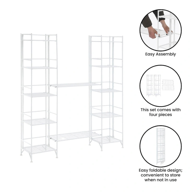 Scaffalatura pieghevole in metallo a 5 ripiani, set da 4 pezzi, bianco o nero