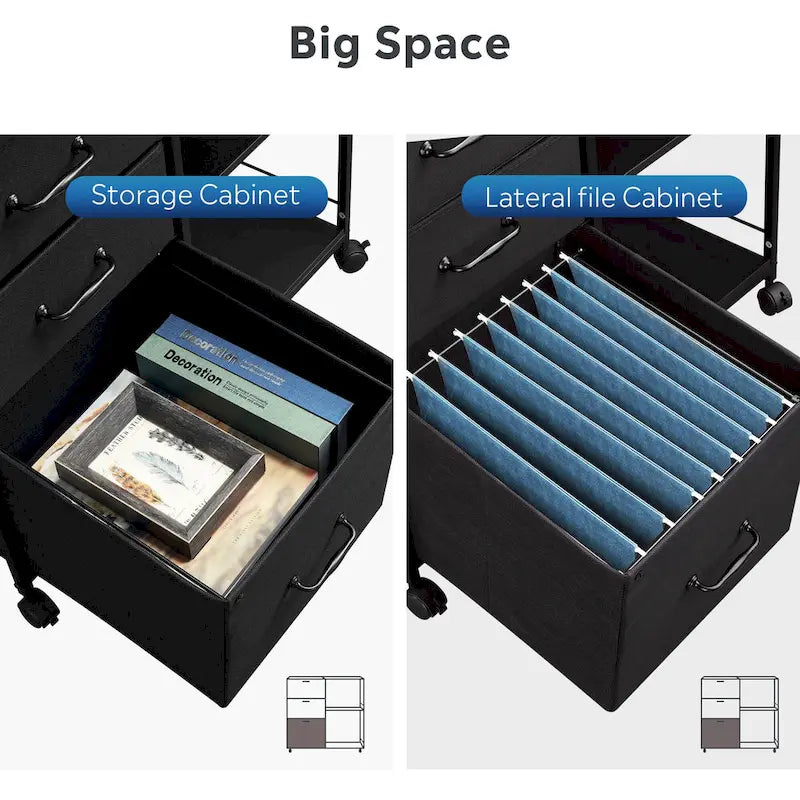 Cassettiera Classificatore Mobile a 3 Cassetti con Ripiano Aperto in Stile Moderno Nero/Marrone Nero