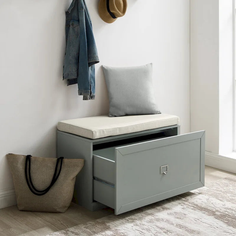 Panca Contenitore da Ingresso Grigia con Cuscino – 1 Posto