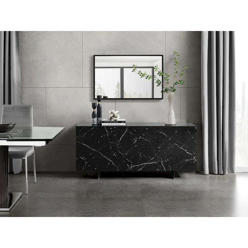 Madia da buffet in ceramica Marmo Bianco / Nero / Grigio, 3 ante
