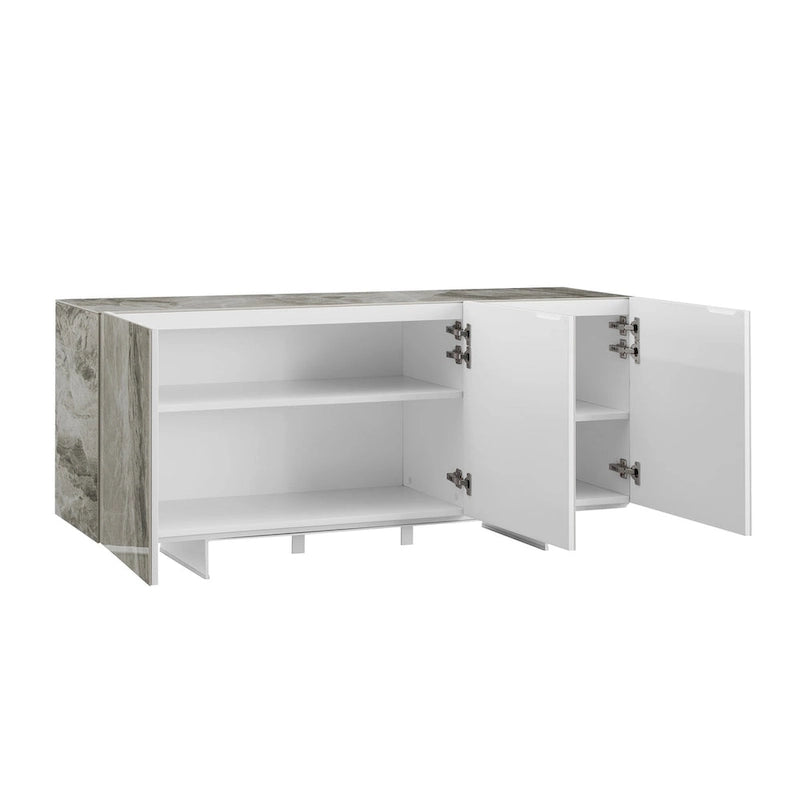 Madia da buffet in ceramica Marmo Bianco / Nero / Grigio, 3 ante