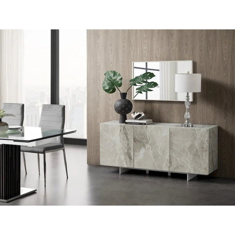 Madia da buffet in ceramica Marmo Bianco / Nero / Grigio, 3 ante