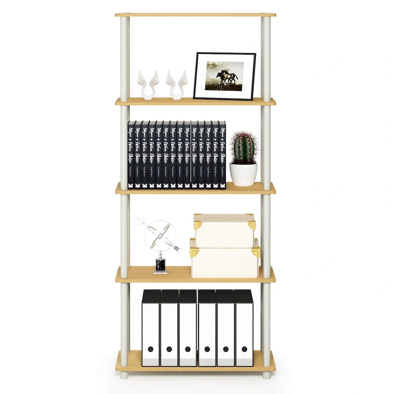 Libreria a 5 ripiani, vari colori, montaggio a 1 persona — Tubo di plastica e MDF