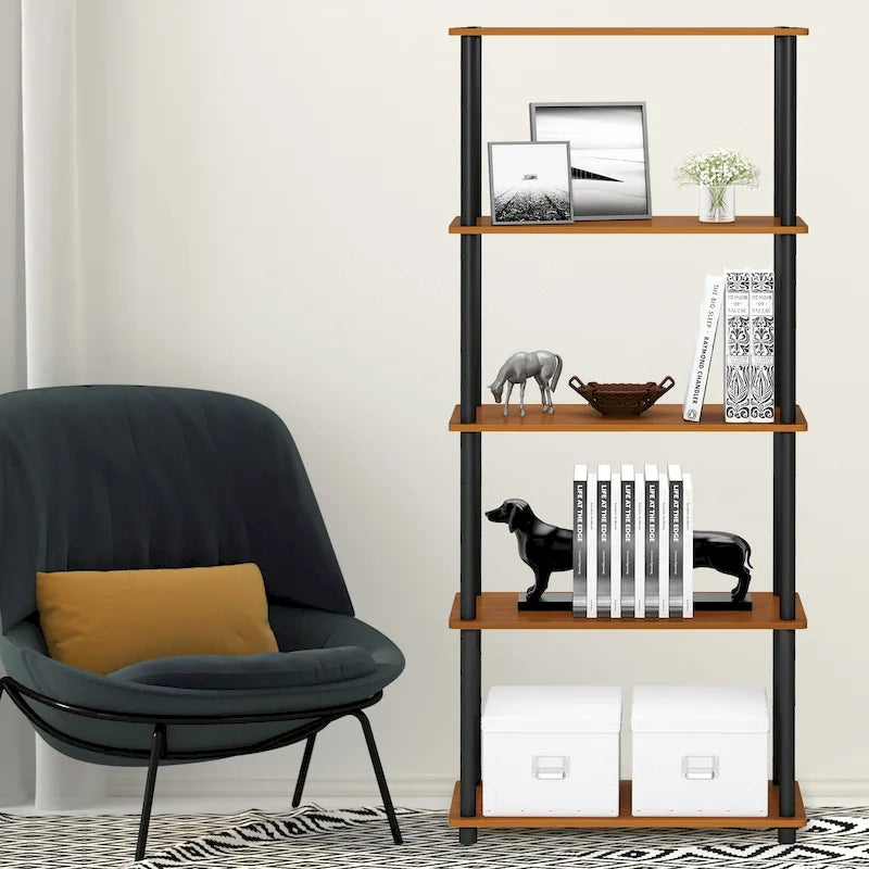 Libreria a 5 ripiani, vari colori, montaggio a 1 persona — Tubo di plastica e MDF