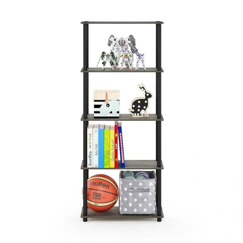 Libreria a 5 ripiani, vari colori, montaggio a 1 persona — Tubo di plastica e MDF