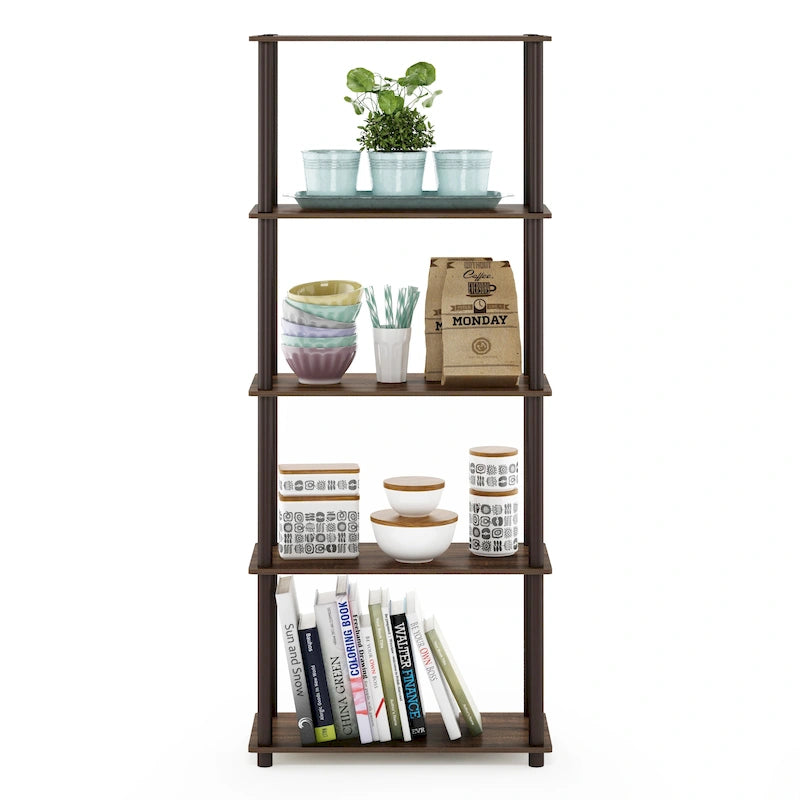Libreria a 5 ripiani, vari colori, montaggio a 1 persona — Tubo di plastica e MDF